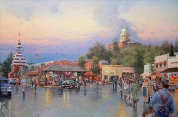 Landscapes Painting - Main Street Courthouse TK cityscape